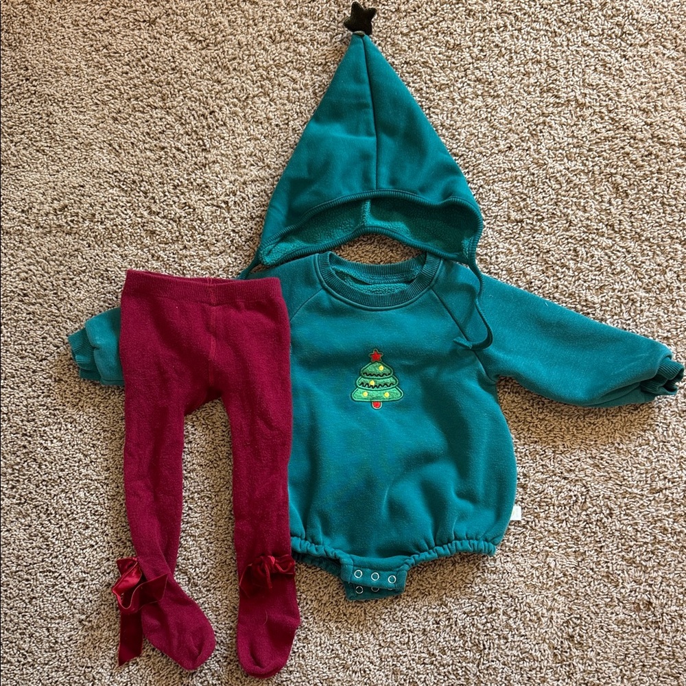 Christmas baby outfit set with hat- cozy holiday romper and tights